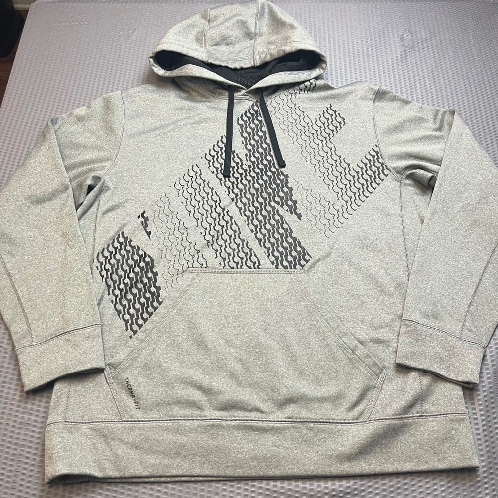 Nike Therma Fit Men Gray Graphic Hoodie Sweatshirt Athletic Size L